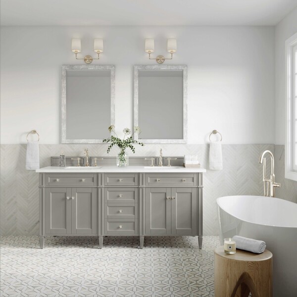 James Martin Vanities Brittany 72in Double Vanity, Urban Gray w/ 3 CM White Zeus Quartz Top 650-V72-UGR-3WZ - main